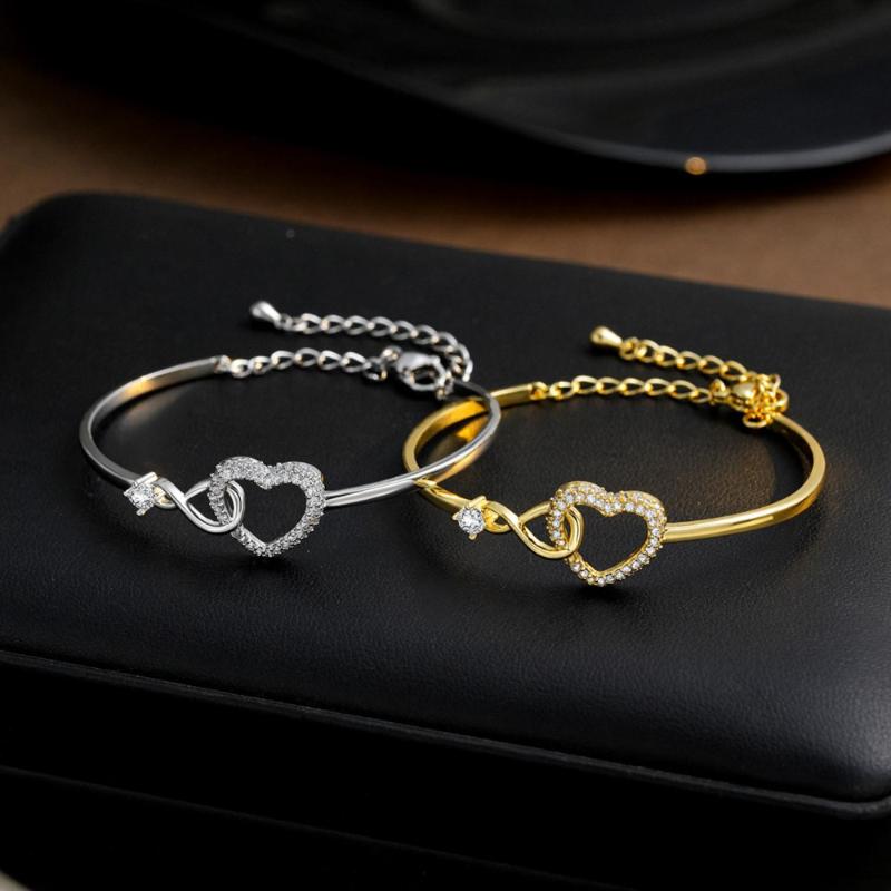 Zircon Heart Hollow Out Bracelet For Women Simple Versatile Fashion Bracelet Temperament Light Luxury Bracelet Gift