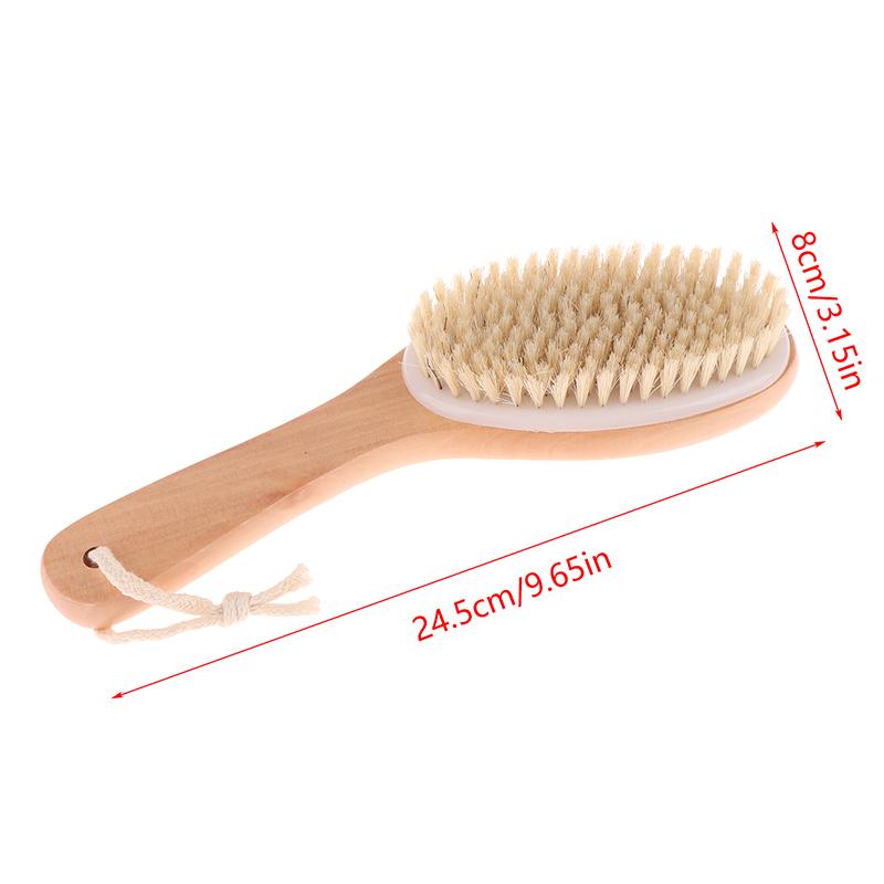 Wood + Bristle Full Body Natural Bristle Dry Skin Exfoliation Brush Massager Cleaner Scrubber