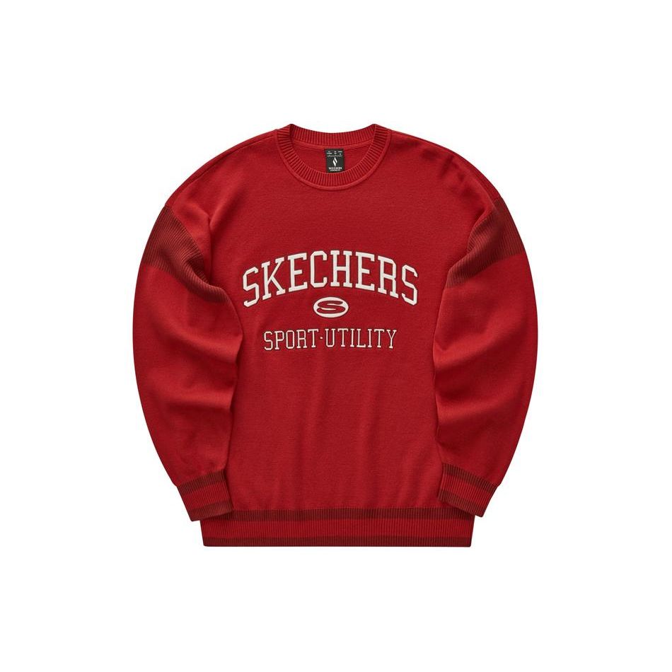 Skechers Colorful Casual Series Comfortable Versatile Classic Crew Neck Pullover Sweatshirt Unisex sweatshirt Pale-Red L124U031-03LC M