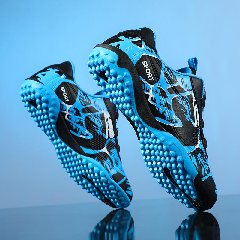 2025 new leather rotating buckle children's football shoes men's broken nails young students lace-free sports shoes