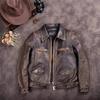 Chinese Size Vintage Men Genuine Leather Jacket Tea Core Cowhide Thickness 1.4mm Tanned Oil Waxed Real Leather Jacket Heavy Thick