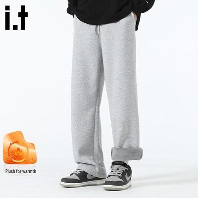 Fingercroxxit Men's Fleece-Lined Straight-Leg Casual Pants