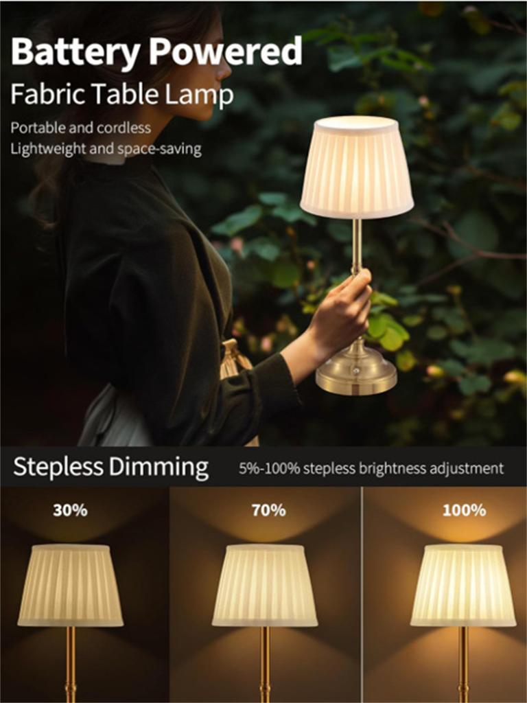 Modern Vintage Farmhouse Iron Wedding Decor Nightstand Hotel Restaurant Bedside Luxury Rechargeable Cordless LED Touch Control