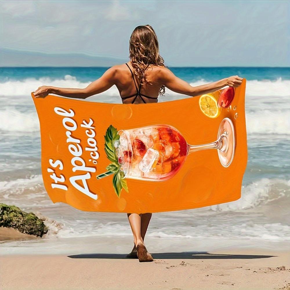 Ka Chen Muxi White Extra Large Quick-Absorbing Beach Towel,Vibrant Cocktail Design With It's Aperol Print, Ultra-Soft Microfiber