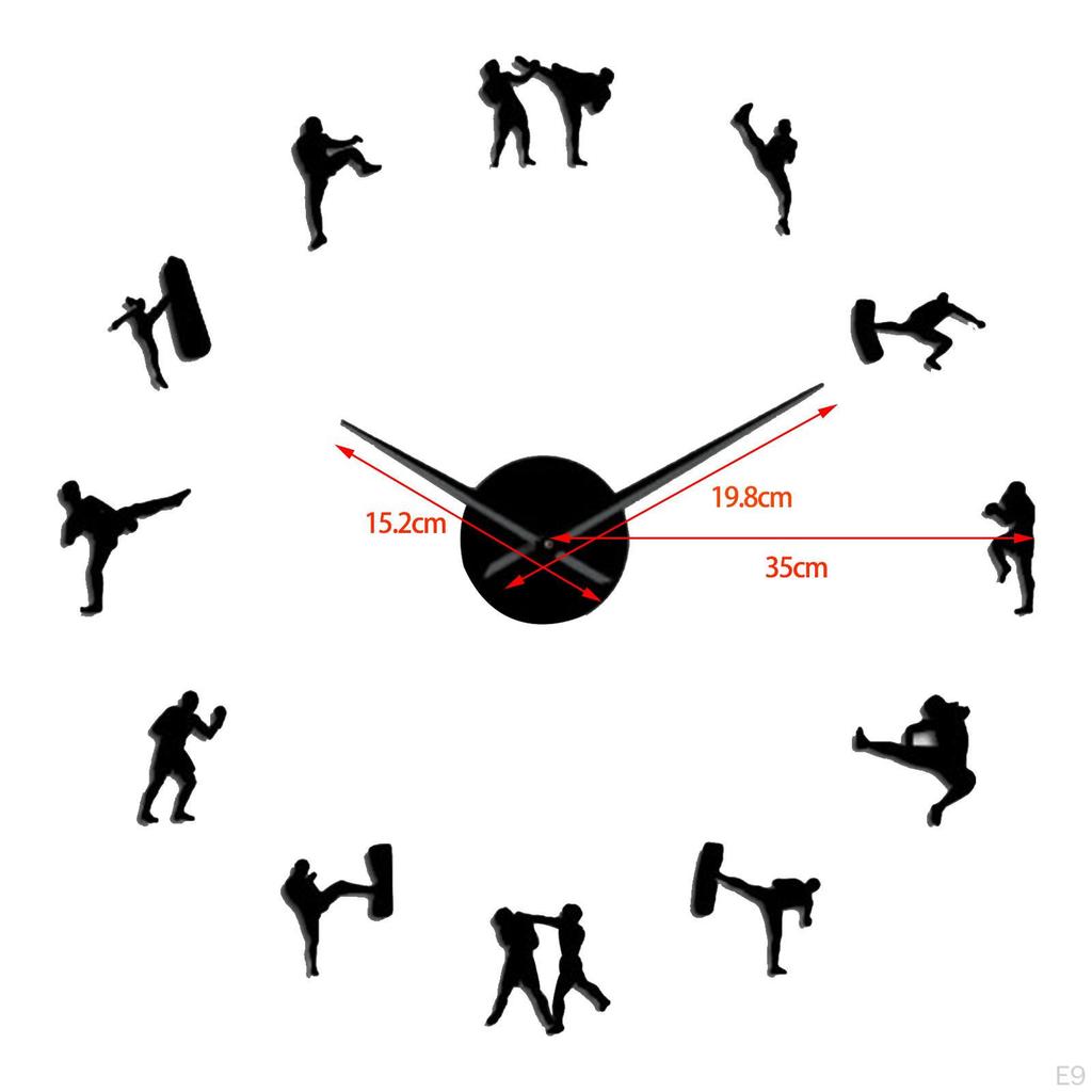 3D Large Wall Clock DIY, Non Ticking Watch Clocks Mirror Stickers Art Acrylic Karate Taekwondo