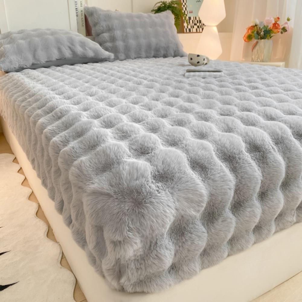 Class A Bubble Fleece Solid Color Fitted Sheet Thickened Mattress Protector Cover Fleece Bed Sheet Single Piece