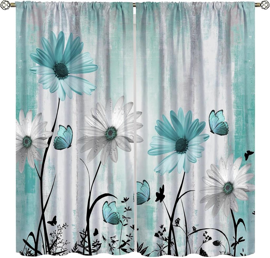 Birds Bible Verse Kitchen Curtains, Christian Rustic Flower Cross Scripture Quote Hummingbird Window Drapes For Bedroom