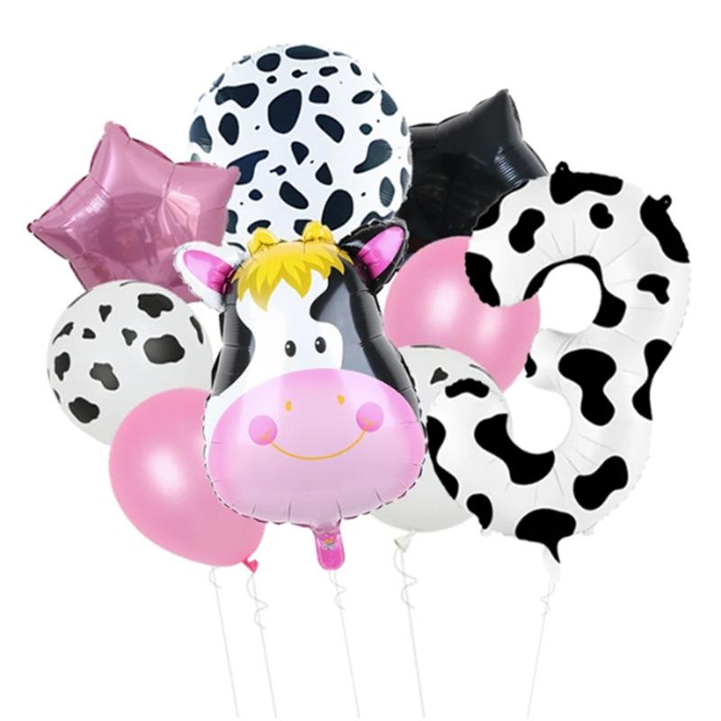 Temu Cow 40-Inch Digital Aluminum Film Balloon Set Black And White Farm Theme Birthday Decoration Balloon