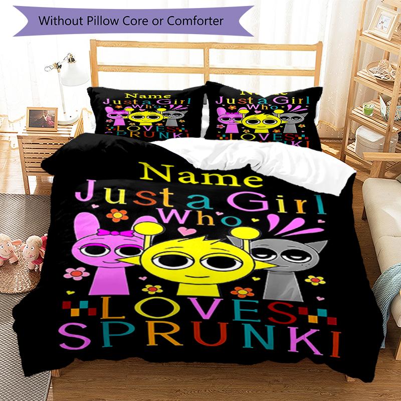 Set Biancheria da Letto Sprunki con Nome Personalizzato da 3 Pezzi, Chiusura con Bottoni, Include 1 Copripiumino e 2 Federe, Morbido e Confortevole per Tutte le Stagioni.