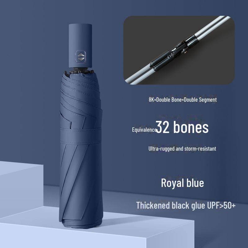 Schwarzer automatischer Sonnen- und Regenschirm mit 32 Knochen – kompakter Sonnenschirm mit doppeltem Verwendungszweck für Damen, ideales Geschäftsgeschenk