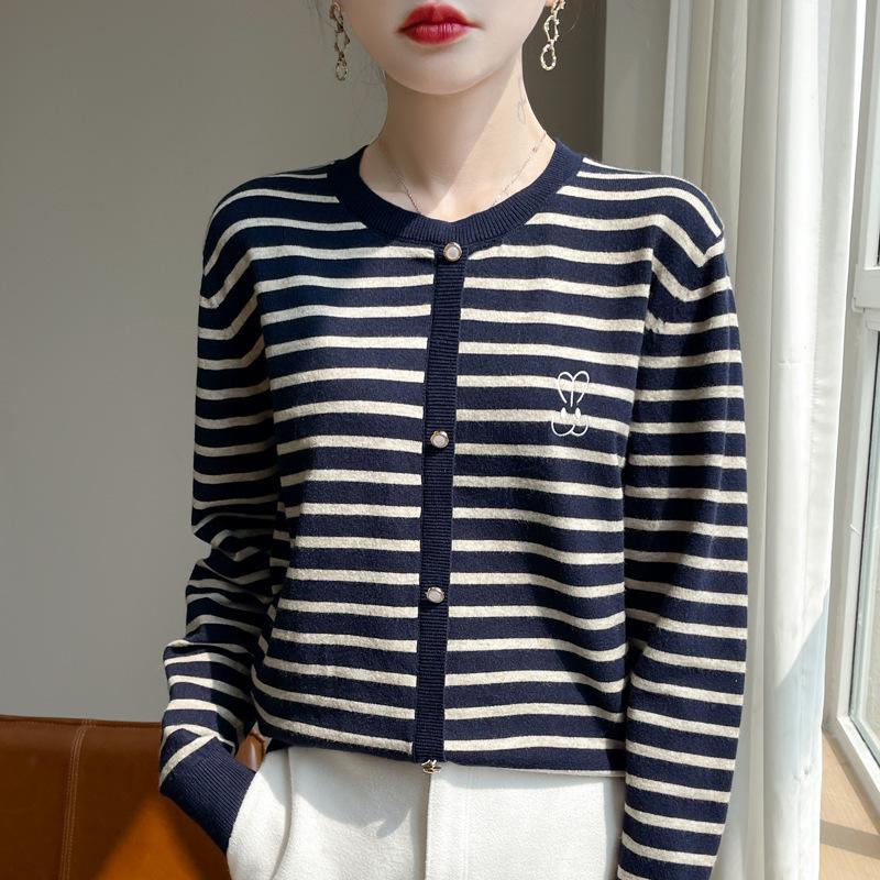 Autumn Women's Fashion Bottoming Striped Knitwear