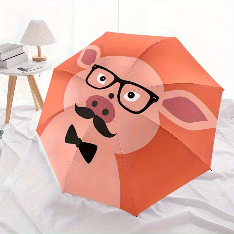 1pc Hipster Pig Automatic Folding Umbrella, Portable & Foldable Design with 8 Ribs, Casual Outdoor Accessory Halloween and Christmas gifts y