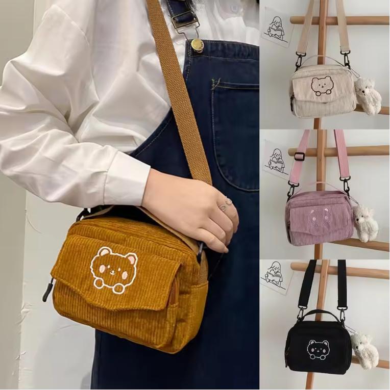 Fashion Satchel Corduroy Handbags Student Totes Messenger Bag Shoulder Bags
