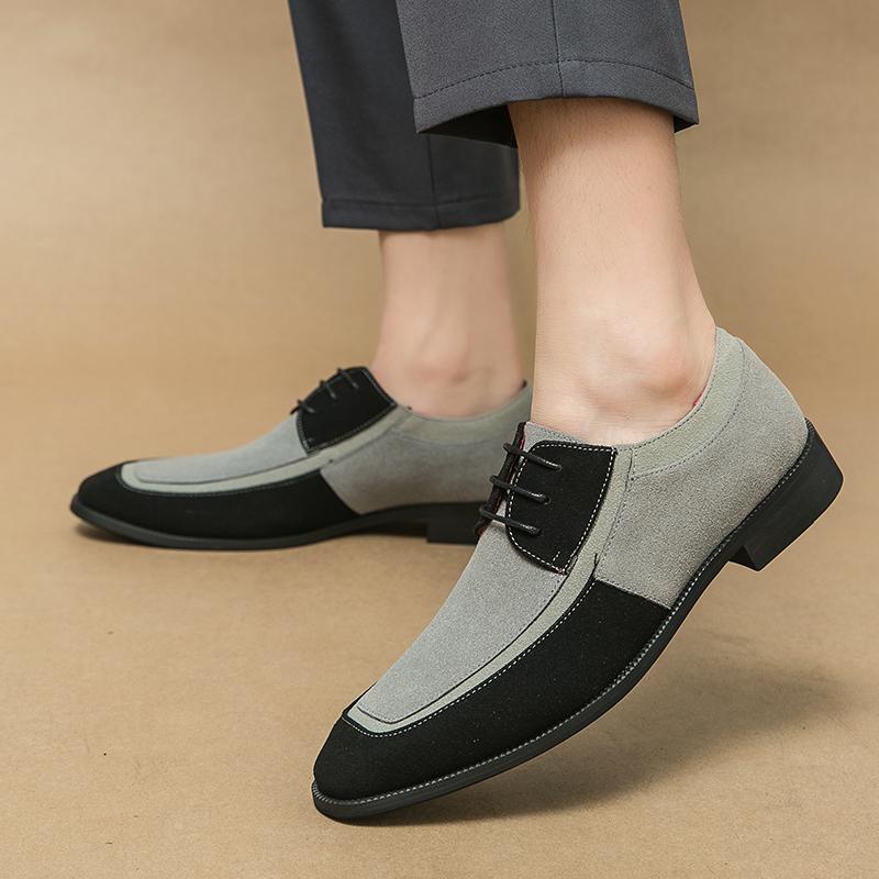 Fashion Trends Men Oxford Shoes Color Block Suede Casual Dress Mans Lace Up Shoes Office Business Wedding Driving Leather Shoes