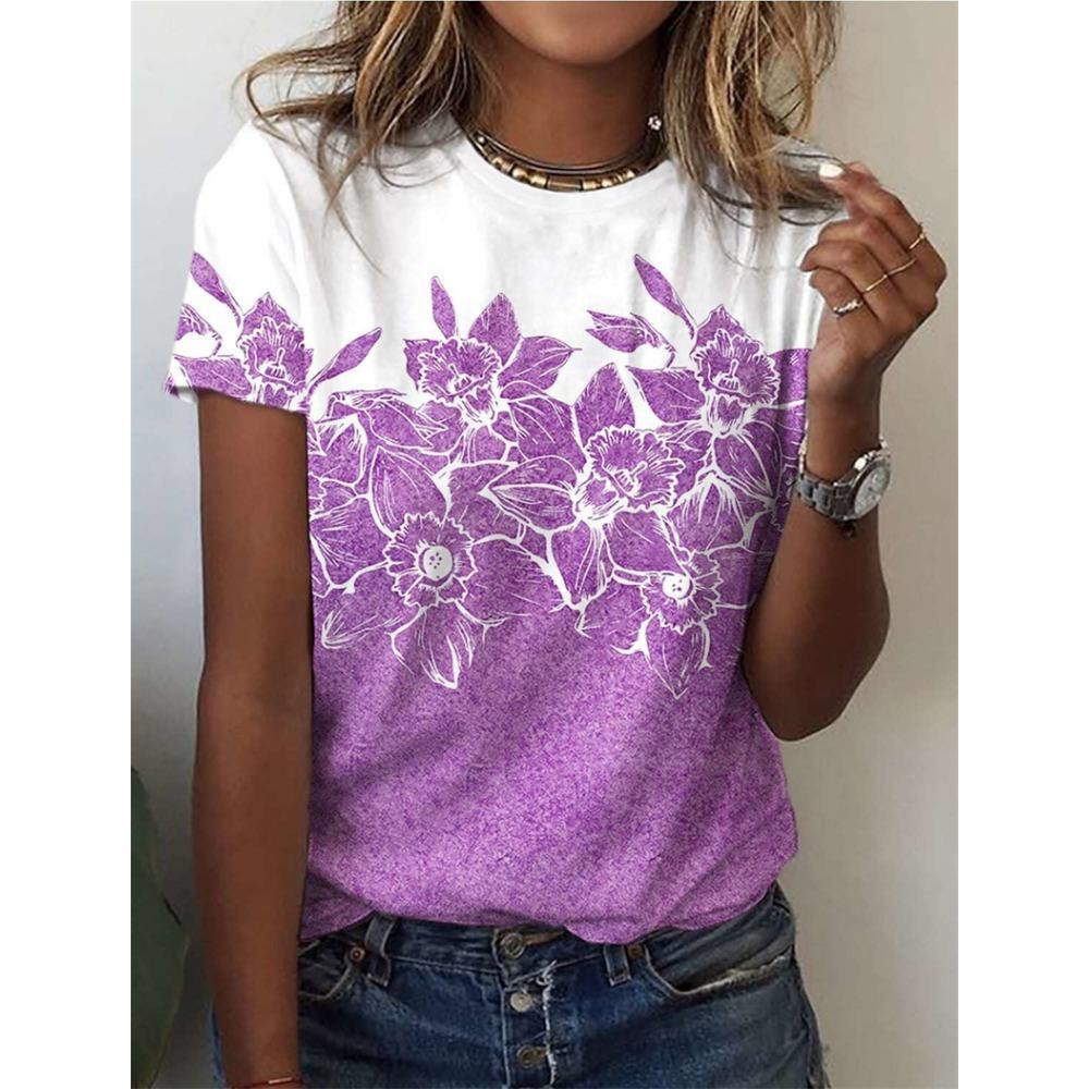 Women's Short Sleeved T-shirt, Printed 3D Printed Top, Casual Round Neck T-shirt, Women's Loose T-shirt