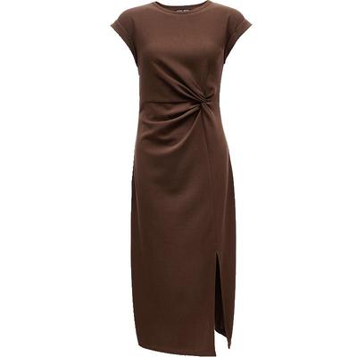 2025 Spring Round Neck Pleated Slit Long Dress