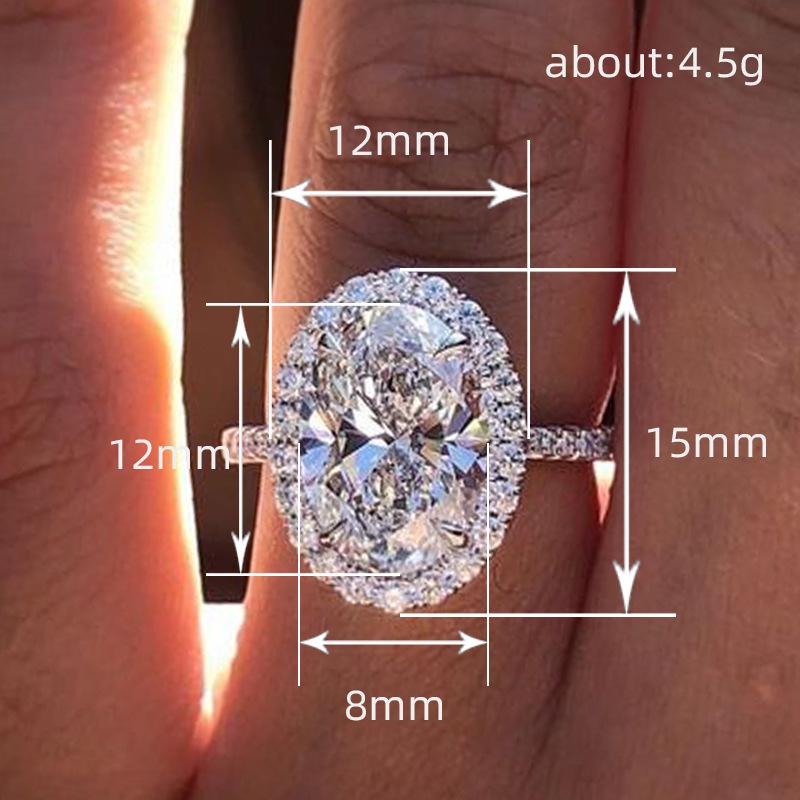 High-end light luxury style zircon ring for women, shiny oval engagement ring, fashion banquet accessories