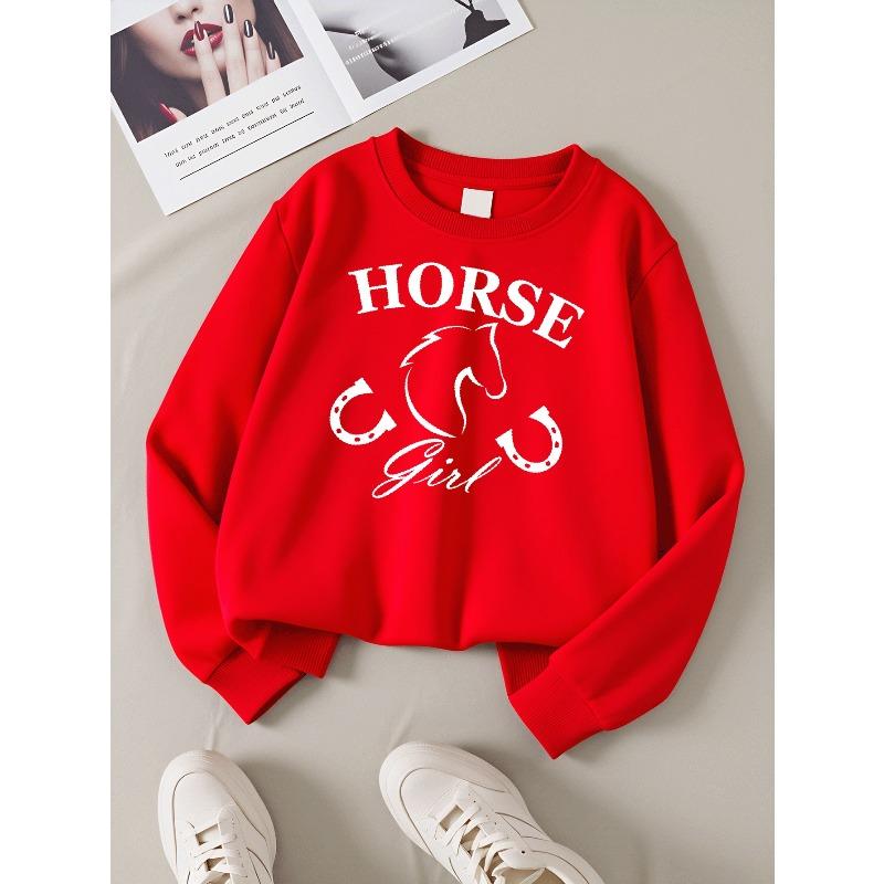 Horse Girl Horseshoe Design | 2026 New Girls' Long-Sleeve Casual Crewneck Sweatshirt | Suitable For Outdoor Sports And