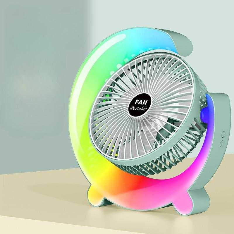 Portable USB Rechargeable Desk Fan with RGB LED Night Light 3 Speed Quiet Air Circulation Fan 360 Adjustable Home Office Bedroom