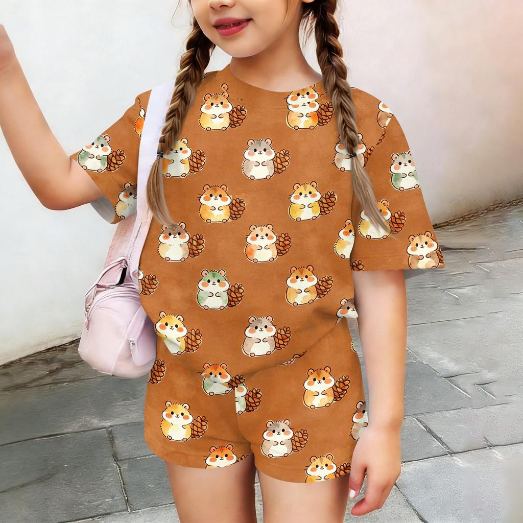 Kids Casual Short Sleeve Top and Shorts Set Animal Print Lightweight Comfortable Soft Fabric Summer Outfit for Boys and Girls