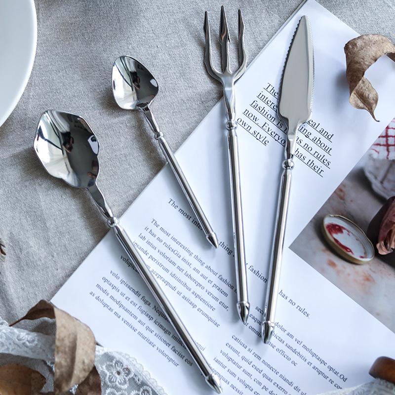 1Set 304 Stainless Steel Steak Knife Western Food Cutlery Thickened Commercial Set Table Knife Dessert Spoon