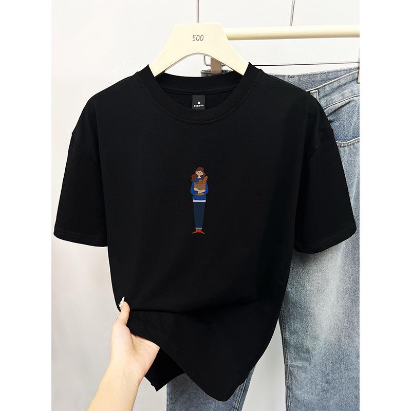 

Новая корейская хлопковая футболка с коротким рукавом для женщин больших размеров, свободного кроя, с мультяшным принтом 2024 XL