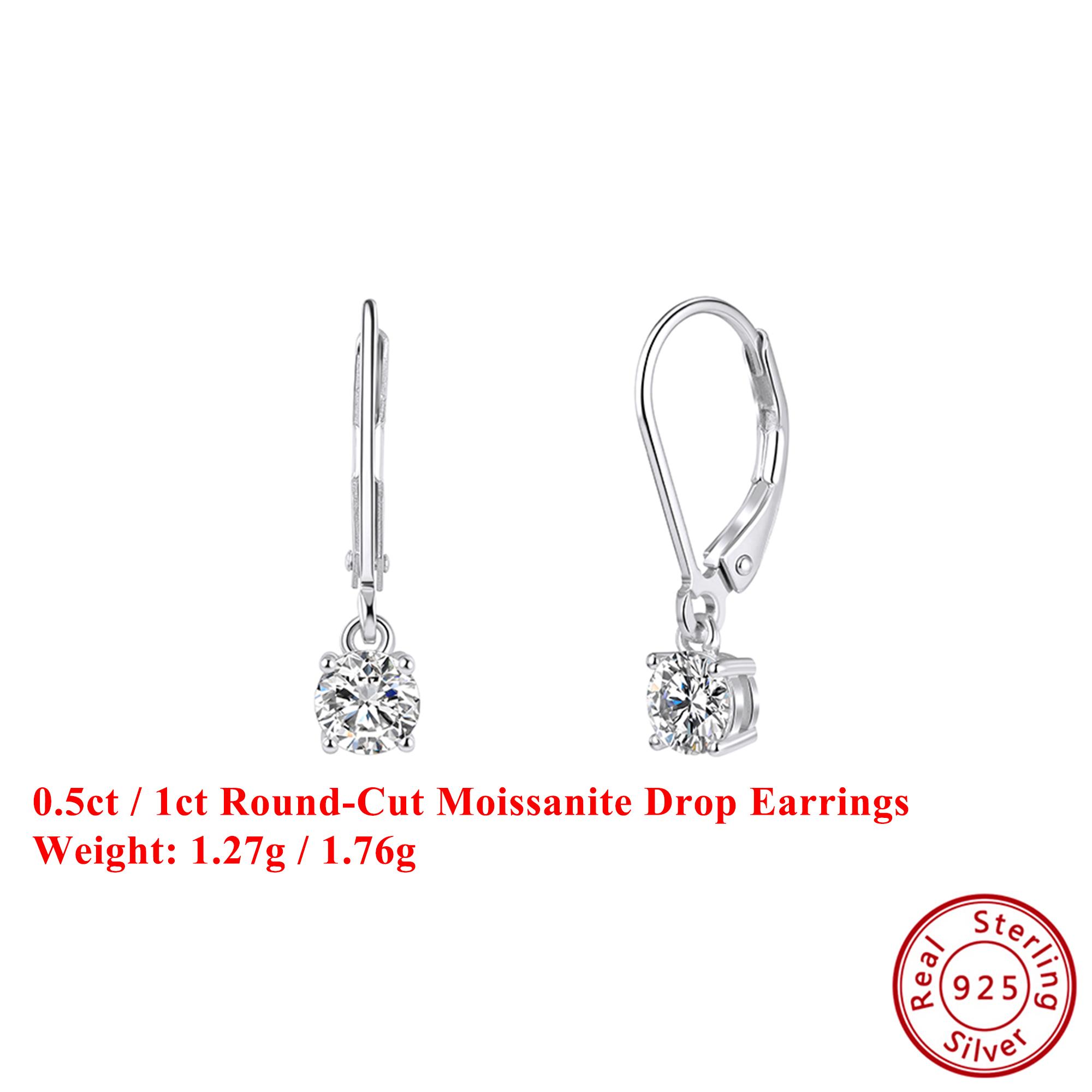 

Effie Queen 925 Pure Silver 14k Gold Round-Cut Moissanite Dangle Earrings Luxury Jewelry for Women Wedding Party Banquet MOE13 0.5ct-Moissanite серебряный