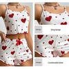 Damen Pyjama Set Nachtwäsche 2 Teile Kurze Tanktops und Shorts Weiß Belüftet Weich Lässig Liebe Druck CLE