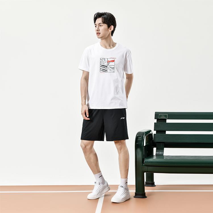 Li Ning Badminton Series Sa Culture Series Letter Ronde Hals Pullover Korte Mouw T-Shirt Unisex Tops Standaard-Wit AHSU463-2