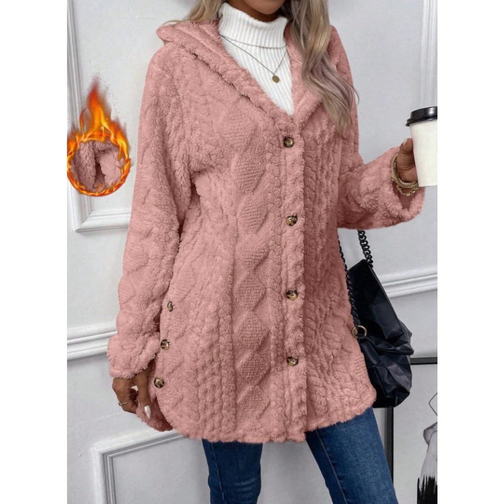 Women's Hooded Long Sleeve Cardigan Regular Fit Urban Style Fleece Coat Casual Jacket
