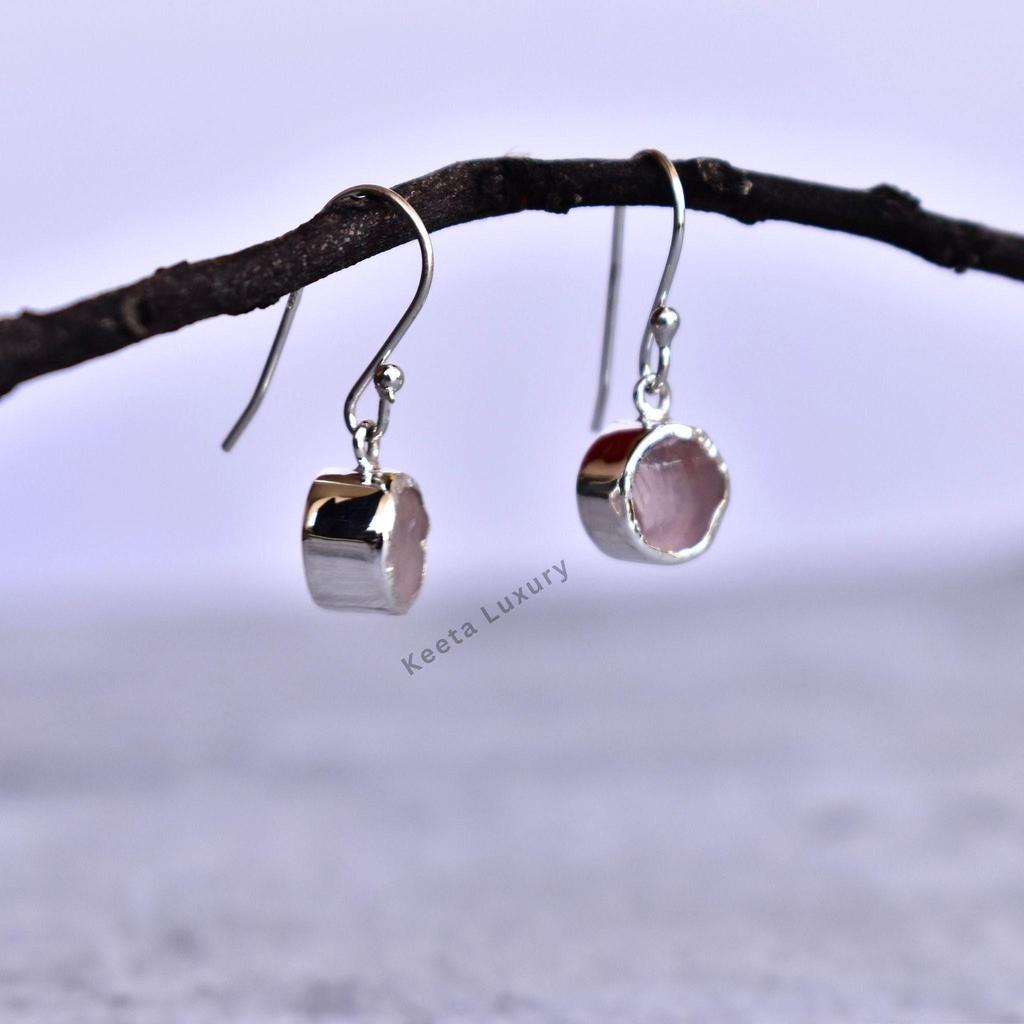 Raw Rose quartz Earrings Healing crystal Earrings Sterling silver handmade earrings Raw gemstone dangle Bridesmaid gift Gift for her