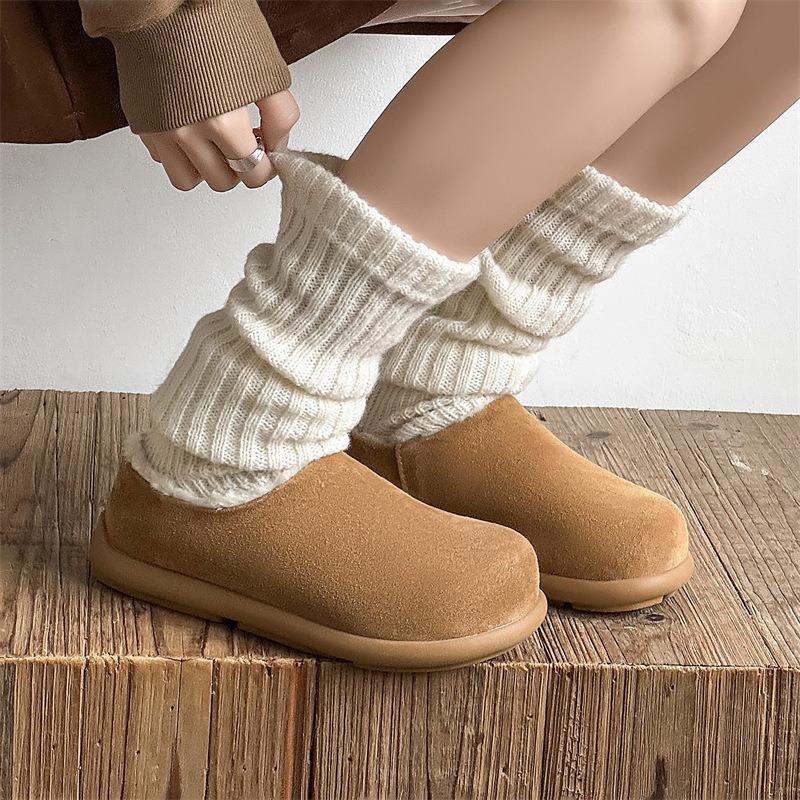 3673 Leather Velvet Women's Autumn and Winter New Warm Cotton Shoes Bag Head Half Drag Fluff