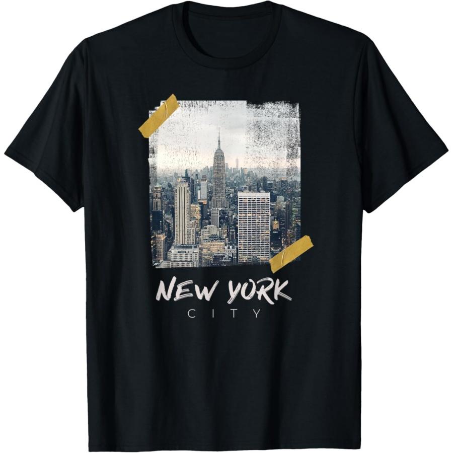 New York City Empire State Building Distressed Grunge Tape T-Shirt S