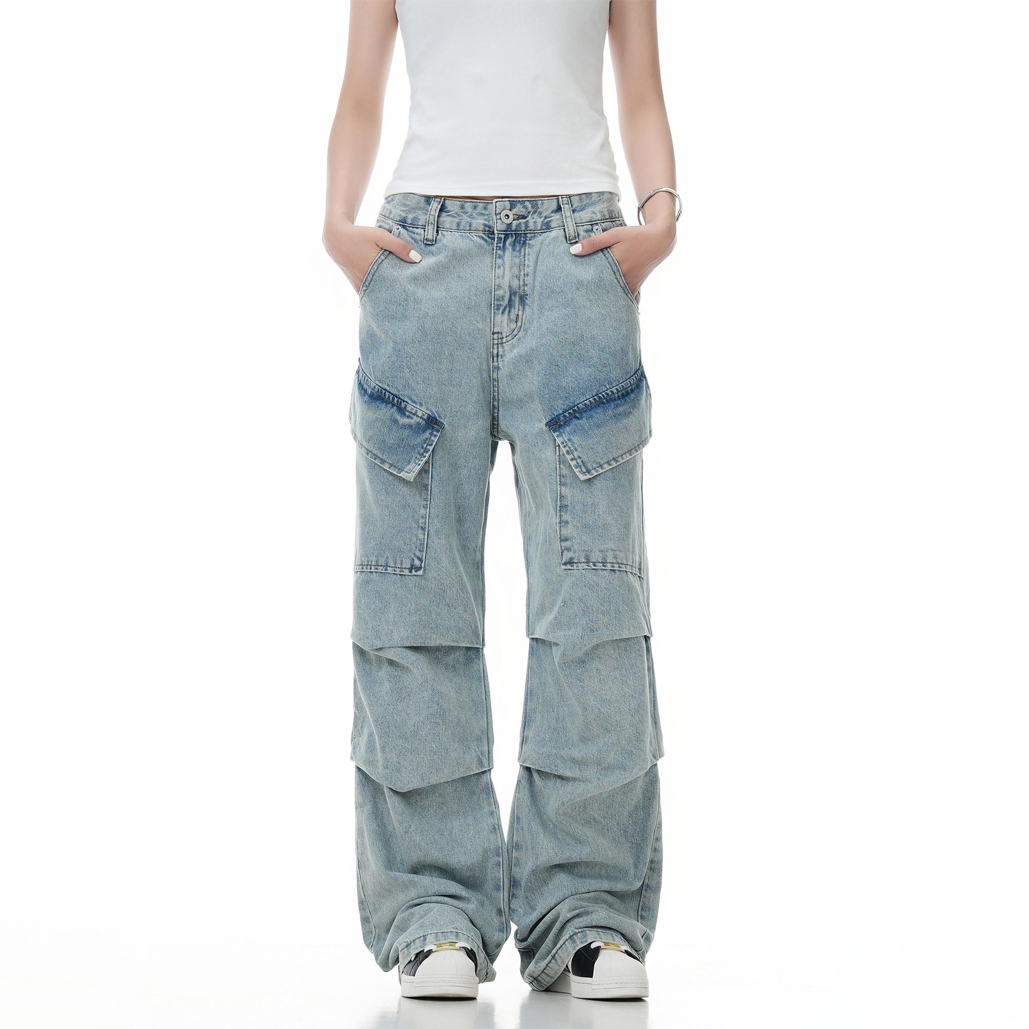 

Новые американские микроклеш рабочие джинсы - Плиссированные, Уличный вайб, Свободный дизайн. 3XL синий