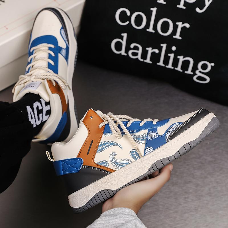 Men's Casual Shoes Trend Wear-resistant Korean Style Sneakers Students Popular Sport Shoe Street Color Blocking Lace Up Sneakers