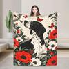 Vintage Pointer Dog Poppy Art Blanket, Soft Flannel Throw, Botanical Pet Decor