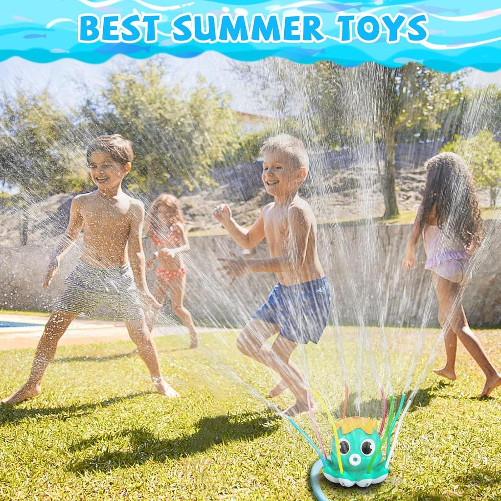 Octopus Water Spray Sprinkler for Kids Outdoor Sprinklers Summer Octopuses Toys with 8 Wiggle Tubes and 2 Hose Clamps