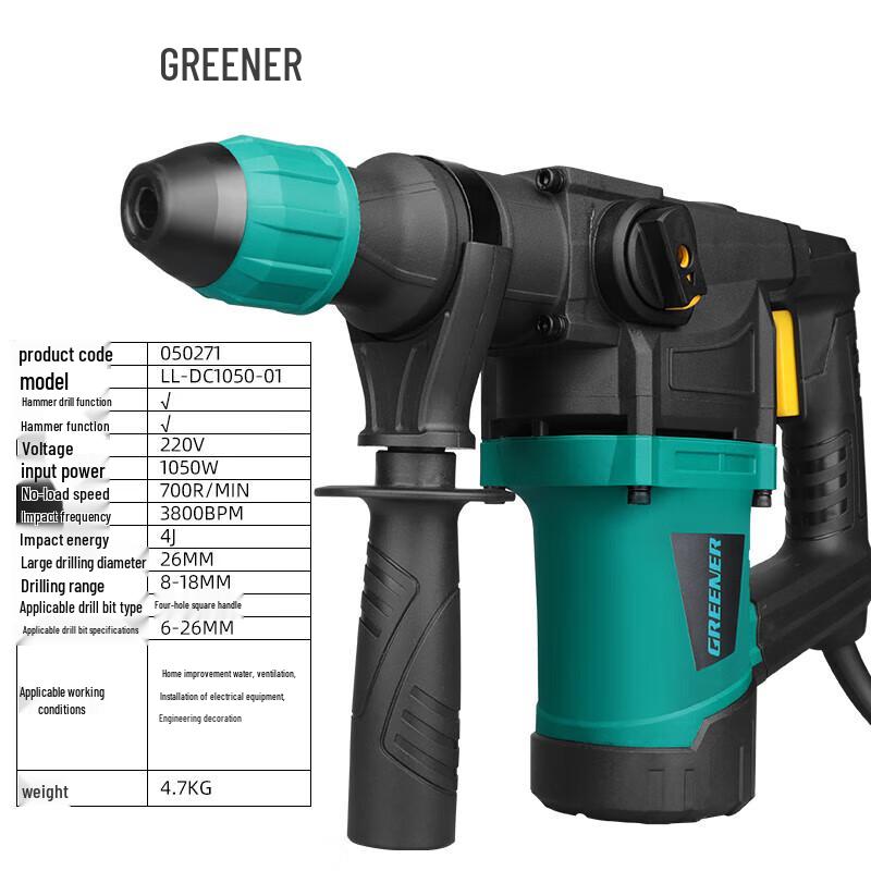 Green Forest 1380W Multifunction Rotary Hammer Drill CN plug (adapter included)