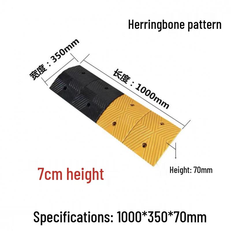 2cm High Mini Rubber Speed Bump and Bicycle Buffer with Yellow-Black Stripes for Parking Space Division