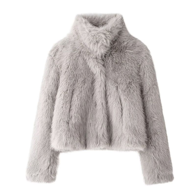 

Kaslead New Arrival Women s Clothing Fashion Style Fashion Minimalist Artificial Fur Effect Short Overcoat 1255768 Light gray L