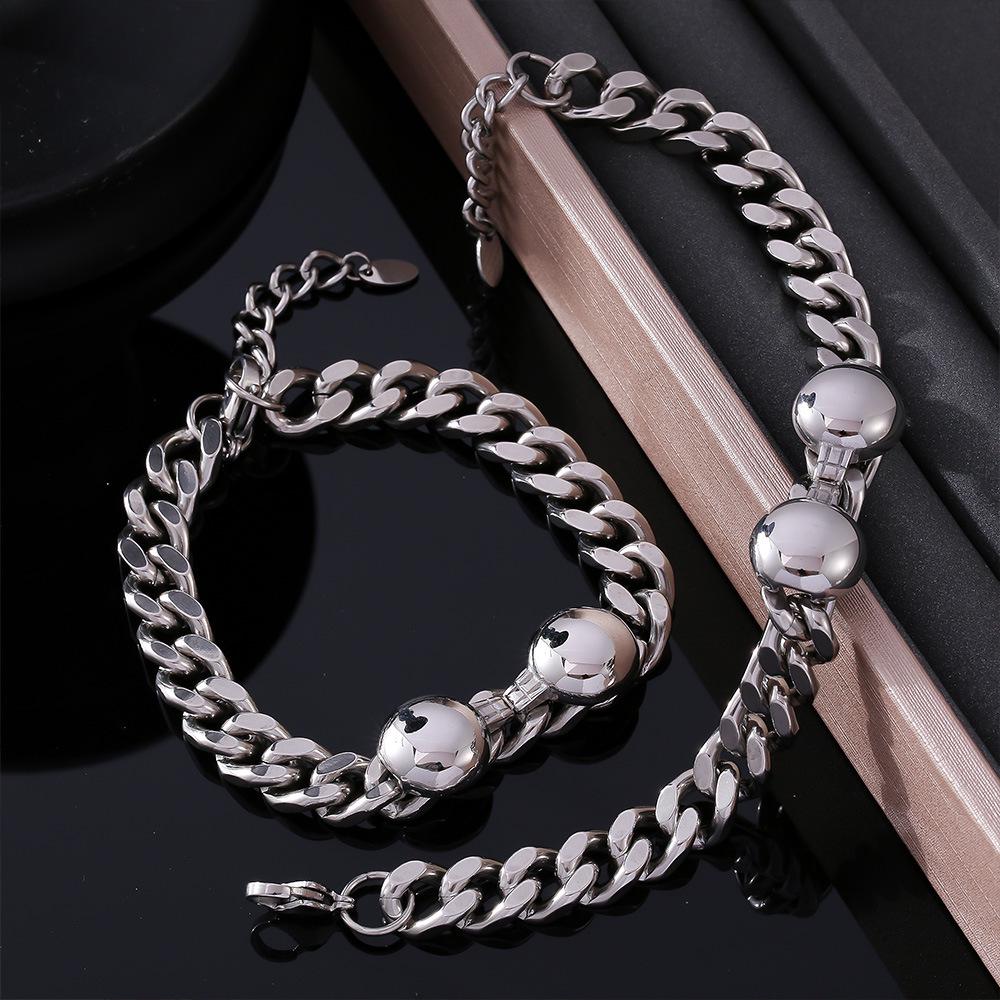 Chic European & American Fashion Stainless Steel Necklace & Bracelet Set - Light Luxury Decorative Chain