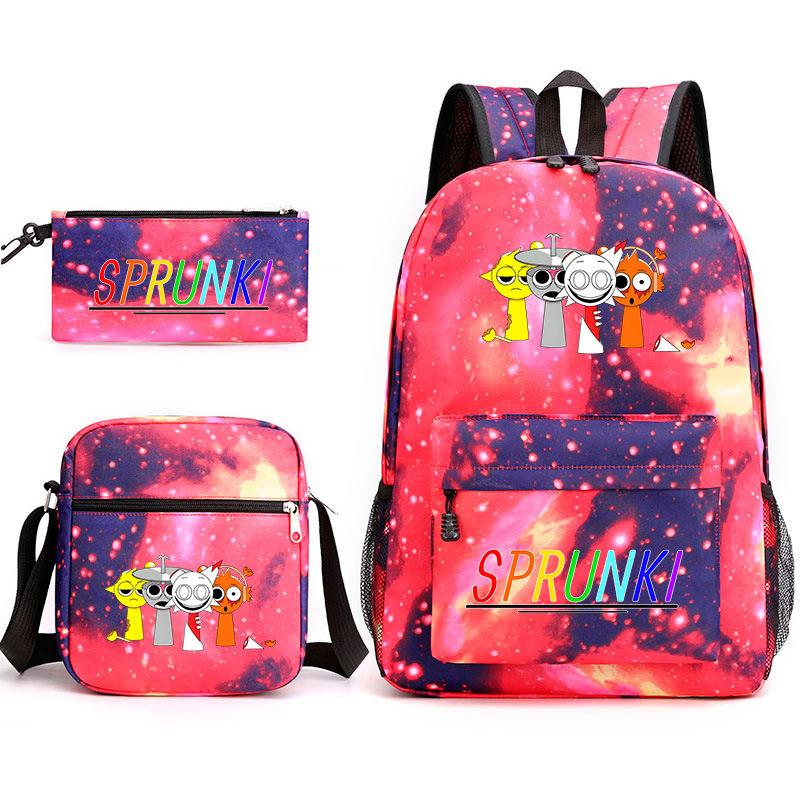New rhythm box Sprunki music game schoolbag backpack pencil bag three-piece set student heat transfer backpack