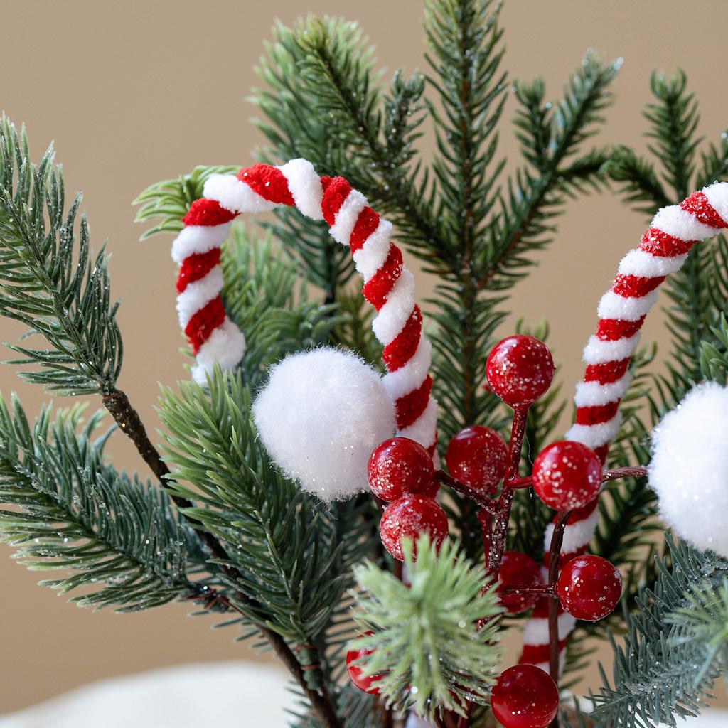 Christmas Artificial Pine Branches with Red Fruits Small Christmas Tree Tabletop Decoration Item Festival Decoration Setup Prop
