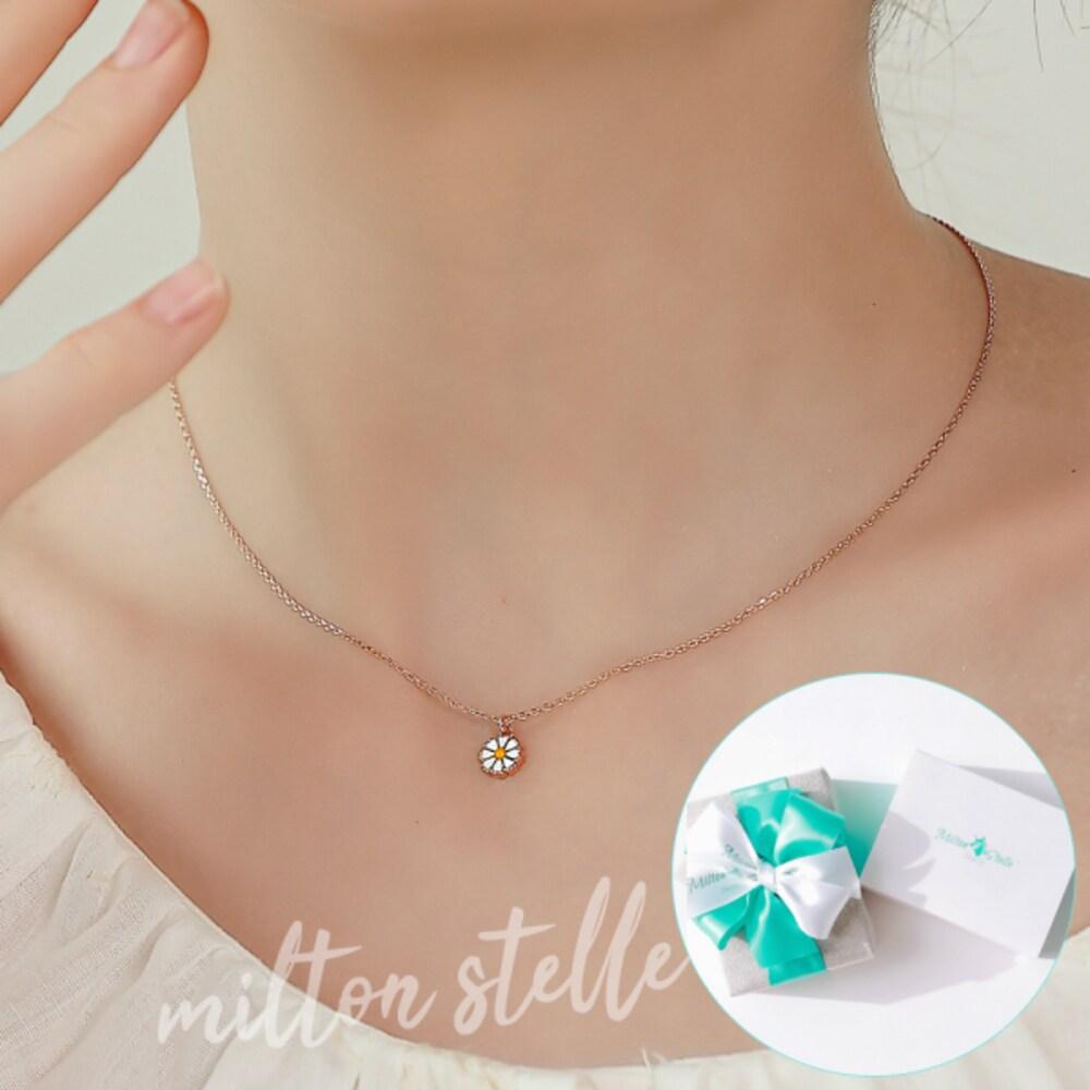 [All 925/La Dolce Vita] White Daisy 925 Silver Necklace + Handmade +