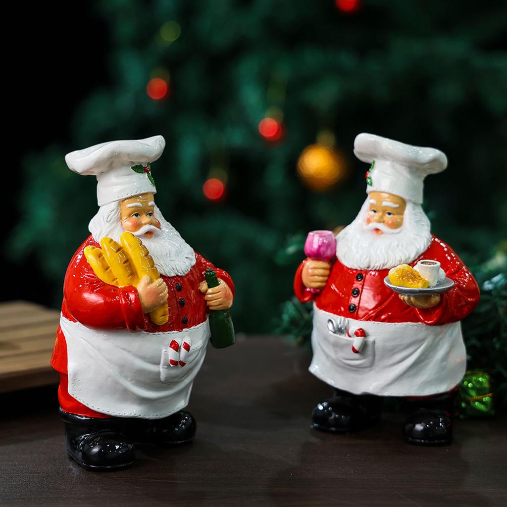 Chef Santa Sculpture Multi-Purpose Santa Claus Desktop Decorations Wear Resist Creative Santa Ornament for Bedroom Living Room