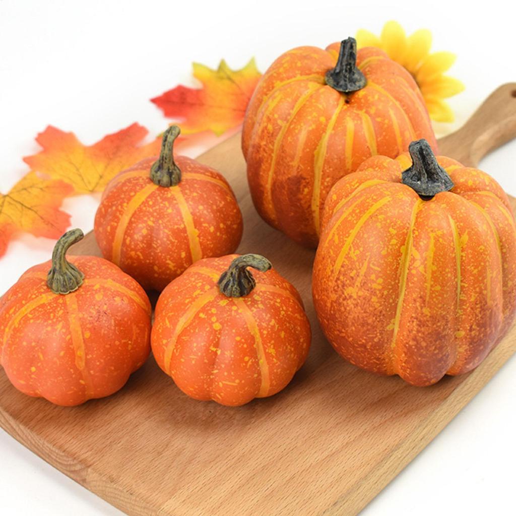 7pcs Decorative Large Small Outdoor Orange Foam Plastic Fake Faux Artificial Pumpkins Halloween Autumn Orange Pumpkin