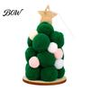 Festive Home Decoration Plush Christmas Tree Ornament, Cute Pom Balls Tree-Shaped Hanging Pendant Round with Star Topper for Wreath Party Handmade