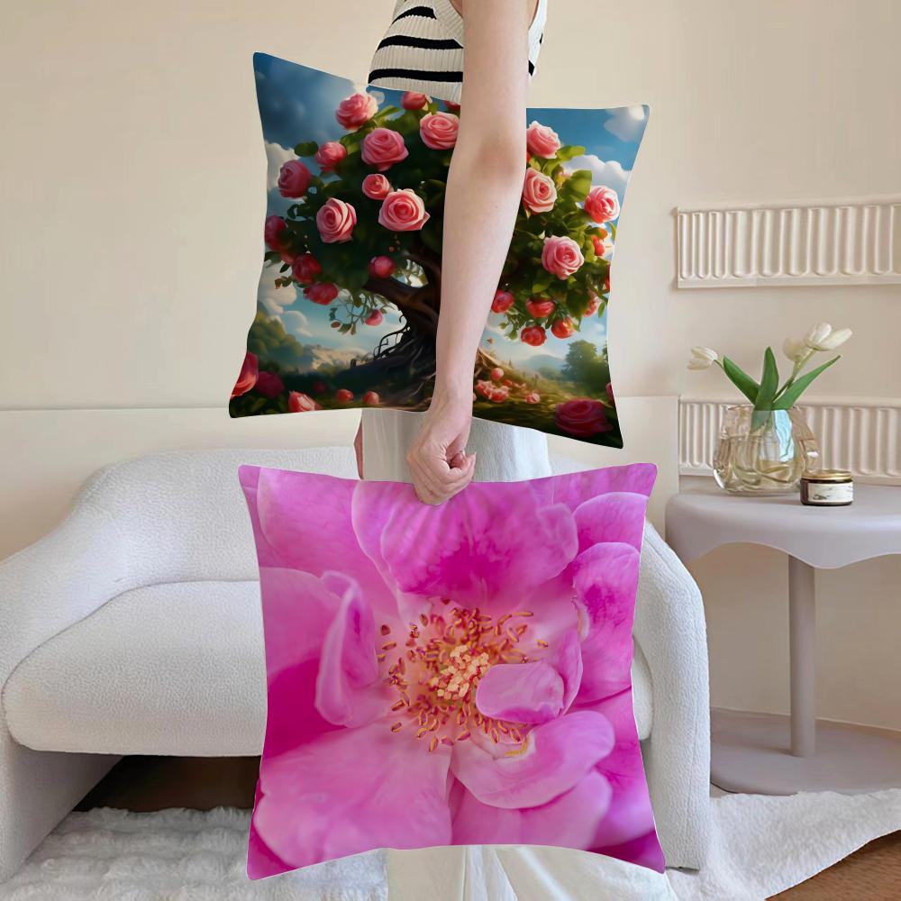 Beautiful Flowers Bulgarian Rose-S Cushion Cover Pillowcase Short Plush Invisible Zipper Room Sofa Cushion Cover