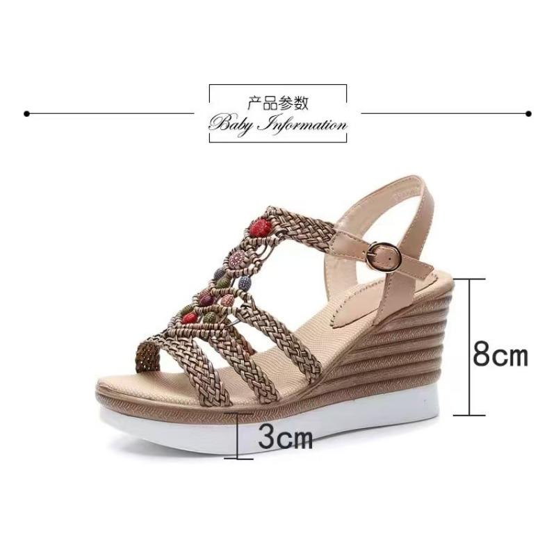2025 Women's Wedges  Fashion Summer Shoes For  Bohemian Style Platform Sandals Genuine Leather