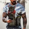 Handsome Motorcycle Cat 3D Print Summer Men's Round Neck T-shirt Casual Short Sleeve Oversized Pullover Fashion Trend Men Clothing